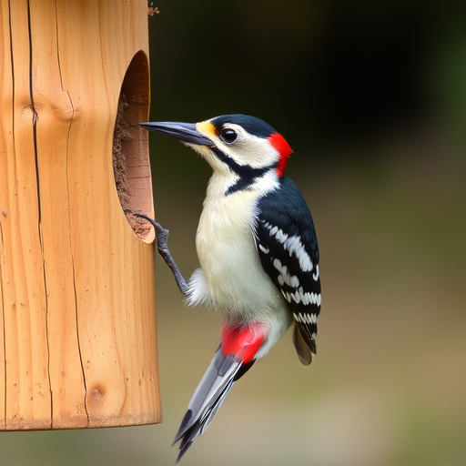 Woodpecker feeding on suet block