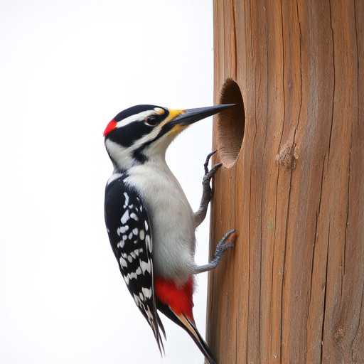 Woodpecker feeding on suet block
