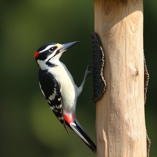 Woodpecker feeding on suet block