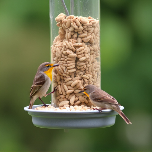 Wrens eating from hanging seed feeder