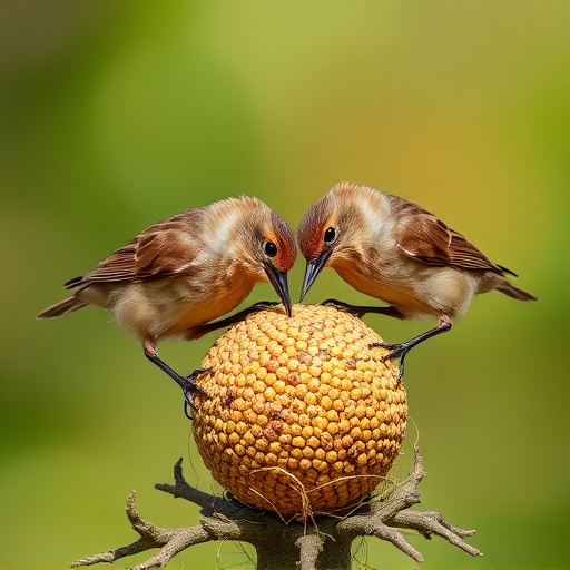 Wrens feeding on fat balls