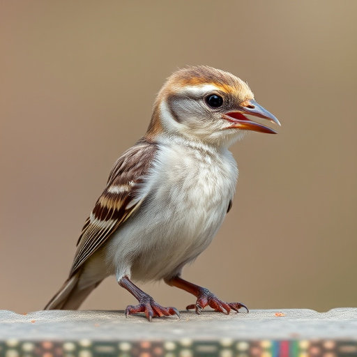 Young bird learning to eat independently