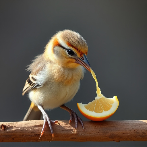 Young bird learning to eat independently