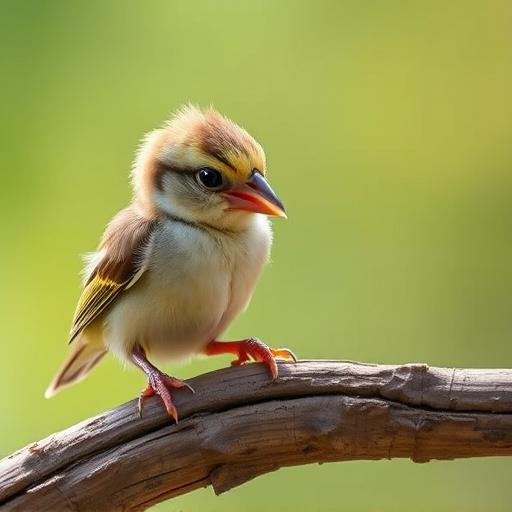 Young bird learning to eat independently