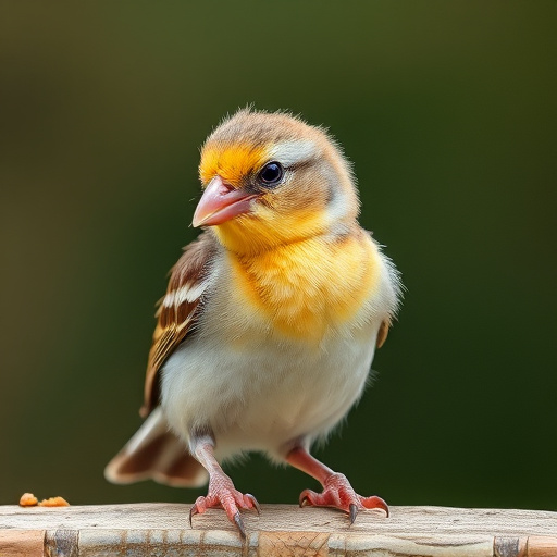 Young bird learning to eat independently