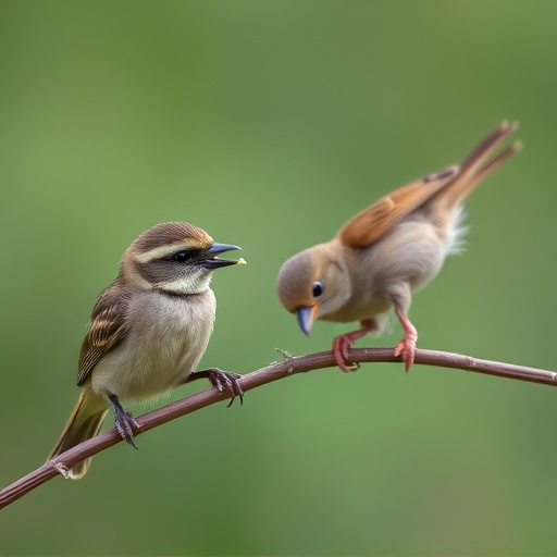 Young bird learning to eat independently