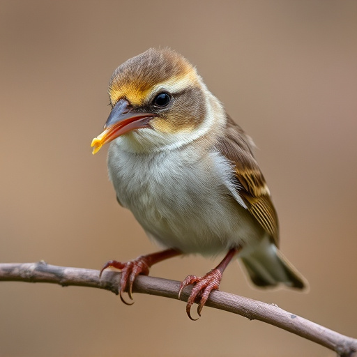 Young bird learning to eat independently