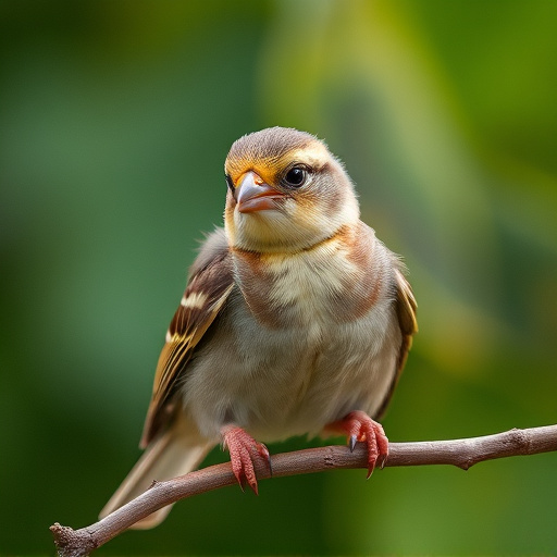 Young bird learning to eat independently