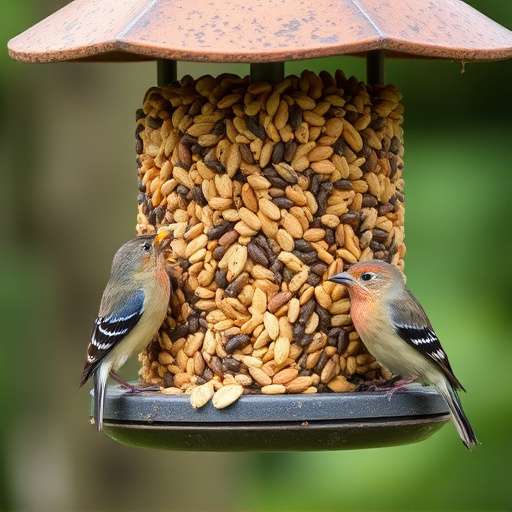 Assorted seeds in feeder for wild birds