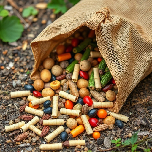 Assorted seeds spilling from bag outdoors
