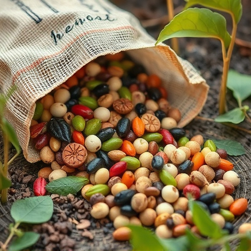 Assorted seeds spilling from bag outdoors