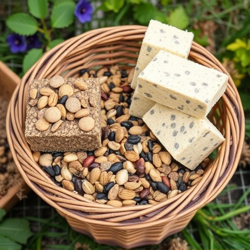 Basket with suet blocks and seed mix