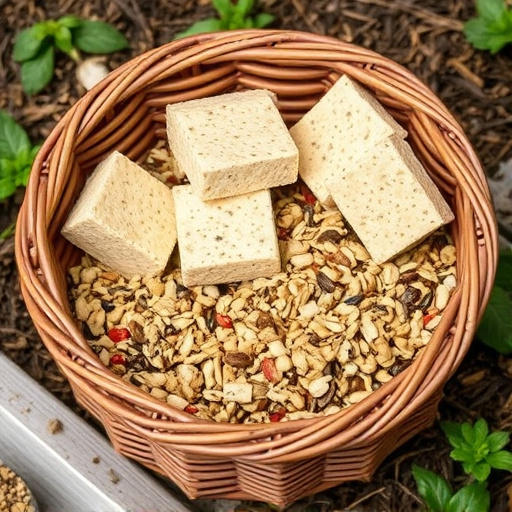 Basket with suet blocks and seed mix