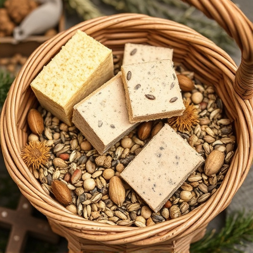 Basket with suet blocks and seed mix