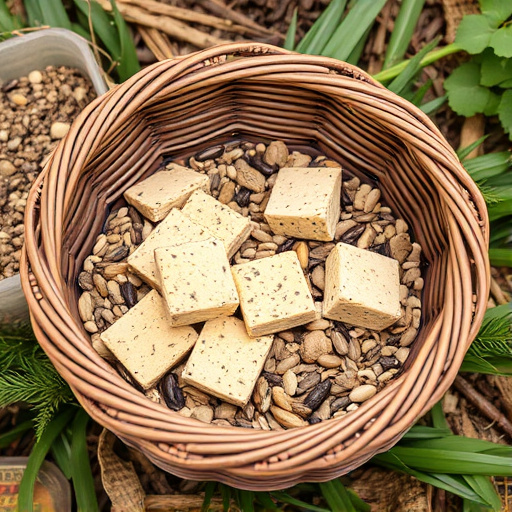 Basket with suet blocks and seed mix