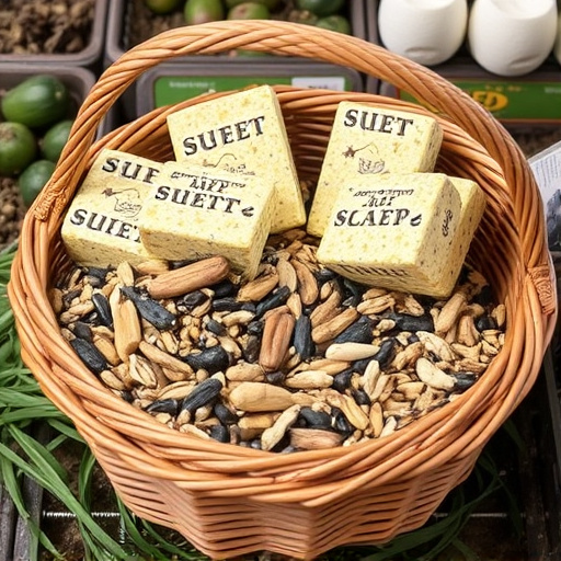 Basket with suet blocks and seed mix