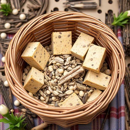 Basket with suet blocks and seed mix