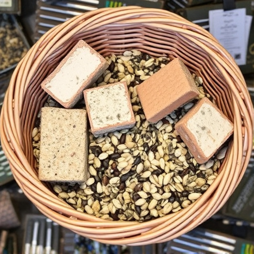 Basket with suet blocks and seed mix