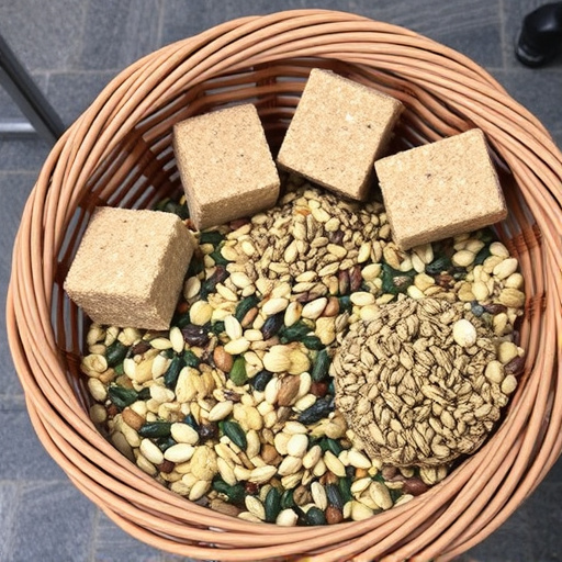 Basket with suet blocks and seed mix