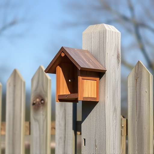 Bird box attached to fence post