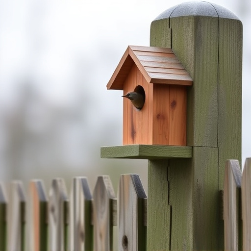Bird box attached to fence post