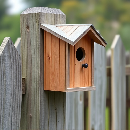 Bird box attached to fence post