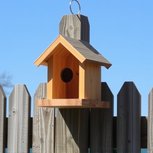 Bird box attached to fence post