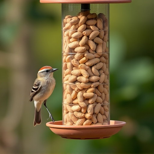 Bird feeder filled with peanuts outdoors