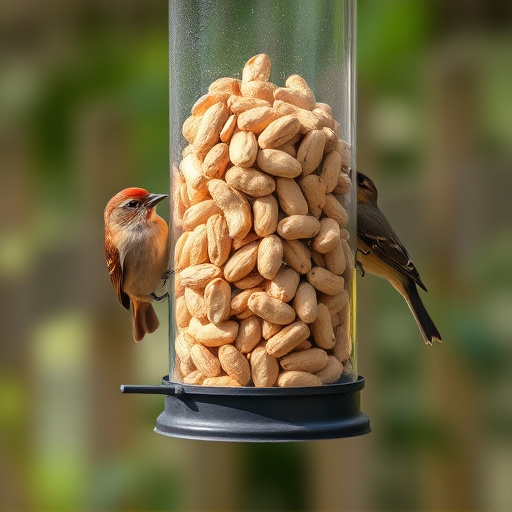 Bird feeder filled with peanuts outdoors