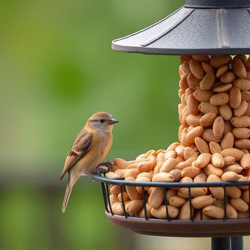 Bird feeder filled with peanuts outdoors