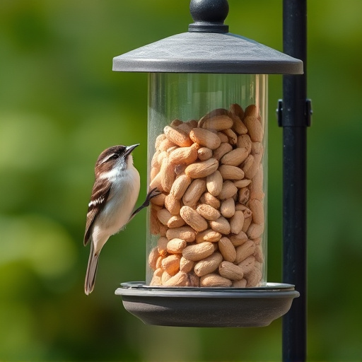 Bird feeder filled with peanuts outdoors