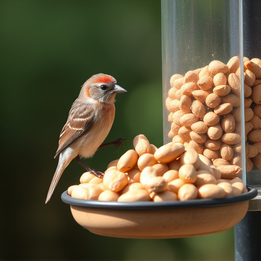 Bird feeder filled with peanuts outdoors