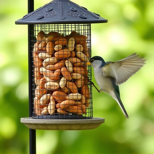 Bird feeder filled with peanuts outdoors