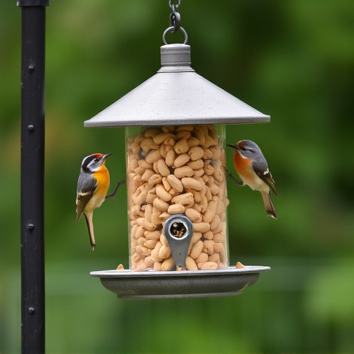 Bird feeder filled with peanuts outdoors