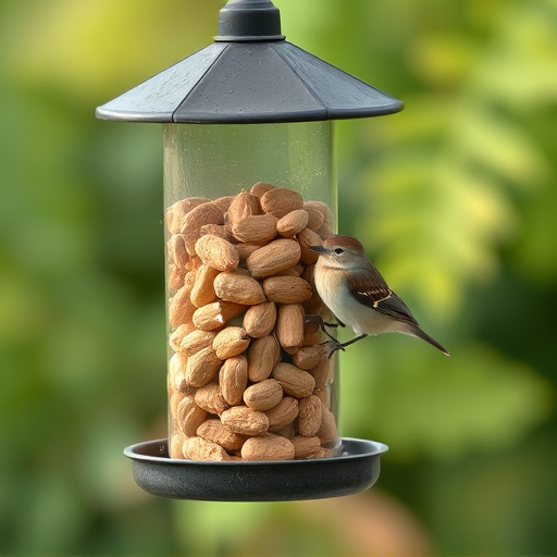 Bird feeder filled with peanuts outdoors