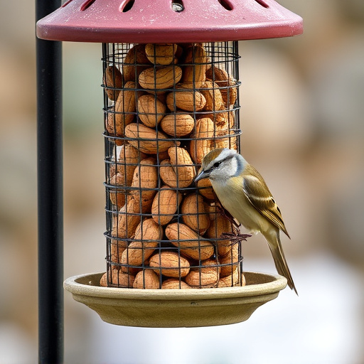 Bird feeder filled with peanuts outdoors