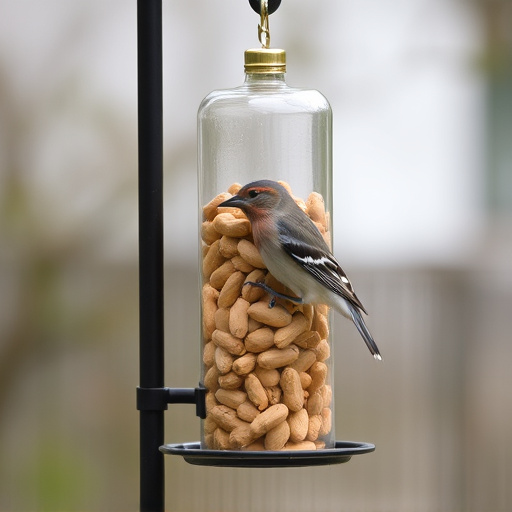 Bird feeder filled with peanuts outdoors