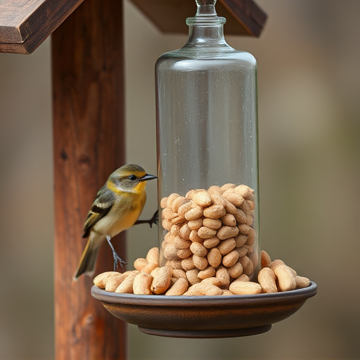 Bird feeder filled with peanuts outdoors