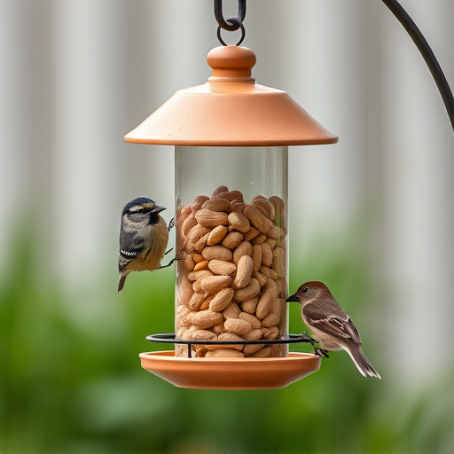 Bird feeder filled with peanuts outdoors
