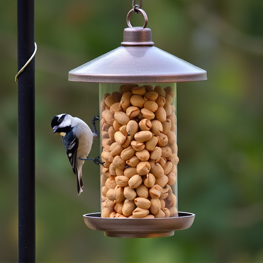 Bird feeder filled with peanuts outdoors