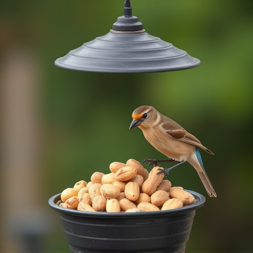 Bird feeder filled with peanuts outdoors