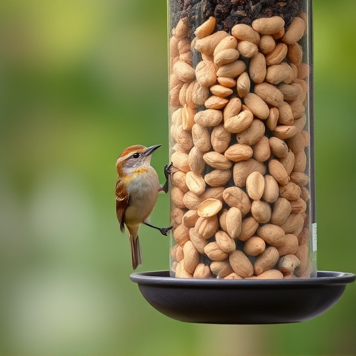 Bird feeder filled with peanuts outdoors