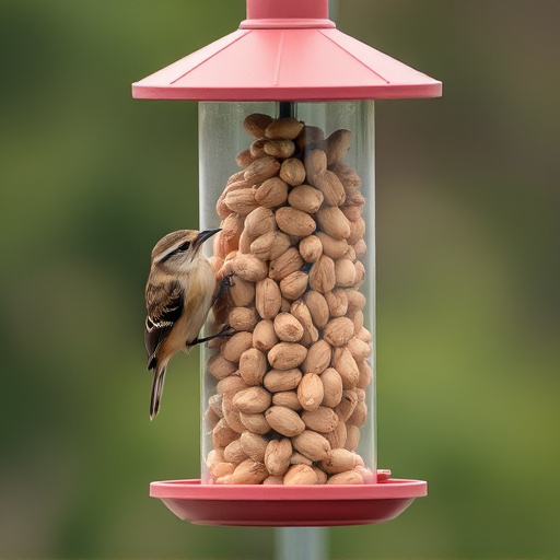 Bird feeder filled with peanuts outdoors