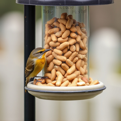 Bird feeder filled with peanuts outdoors