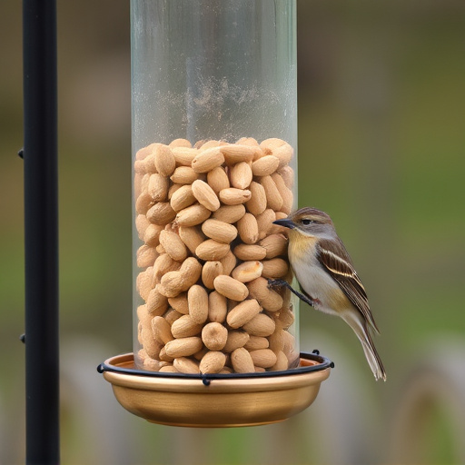 Bird feeder filled with peanuts outdoors