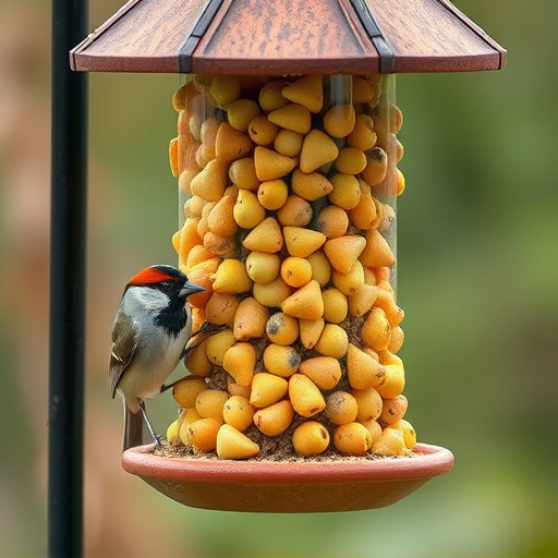 Bird feeder filled with sunflower hearts