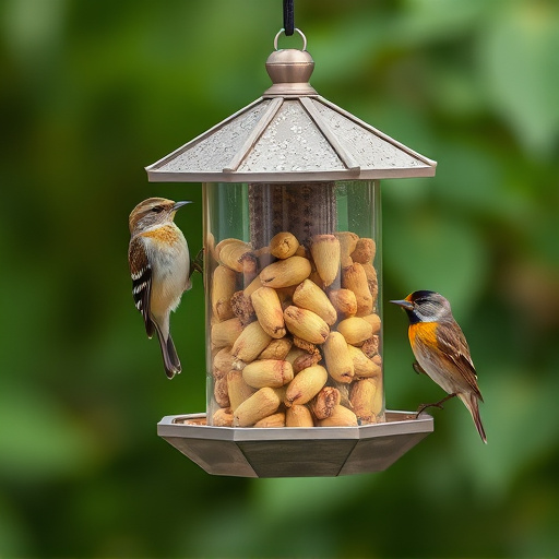 Bird feeder filled with sunflower hearts