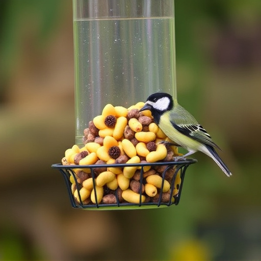 Bird feeder filled with sunflower hearts