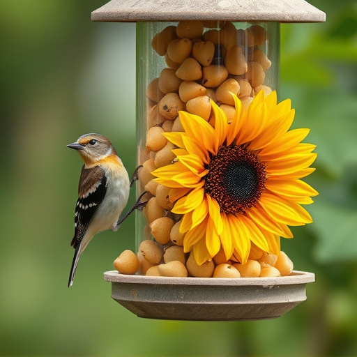 Bird feeder filled with sunflower hearts