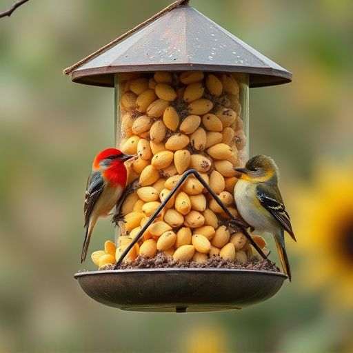 Bird feeder filled with sunflower hearts